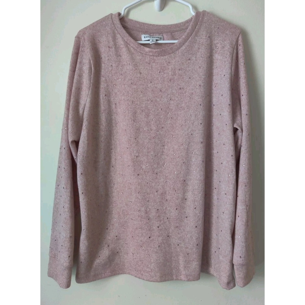 Emily Daniels Sweater Womens Pink/Purple Knit Long Sleeve Soft Embellished Sz XL